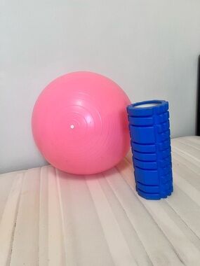Pink Exercise Ball & Blue Foam Roller